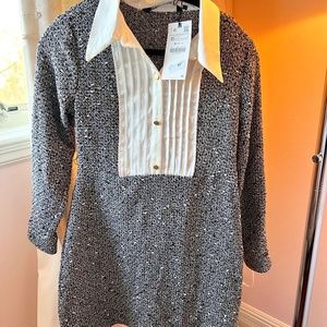 Zara Tweed Black & White dress with Cream Bodice